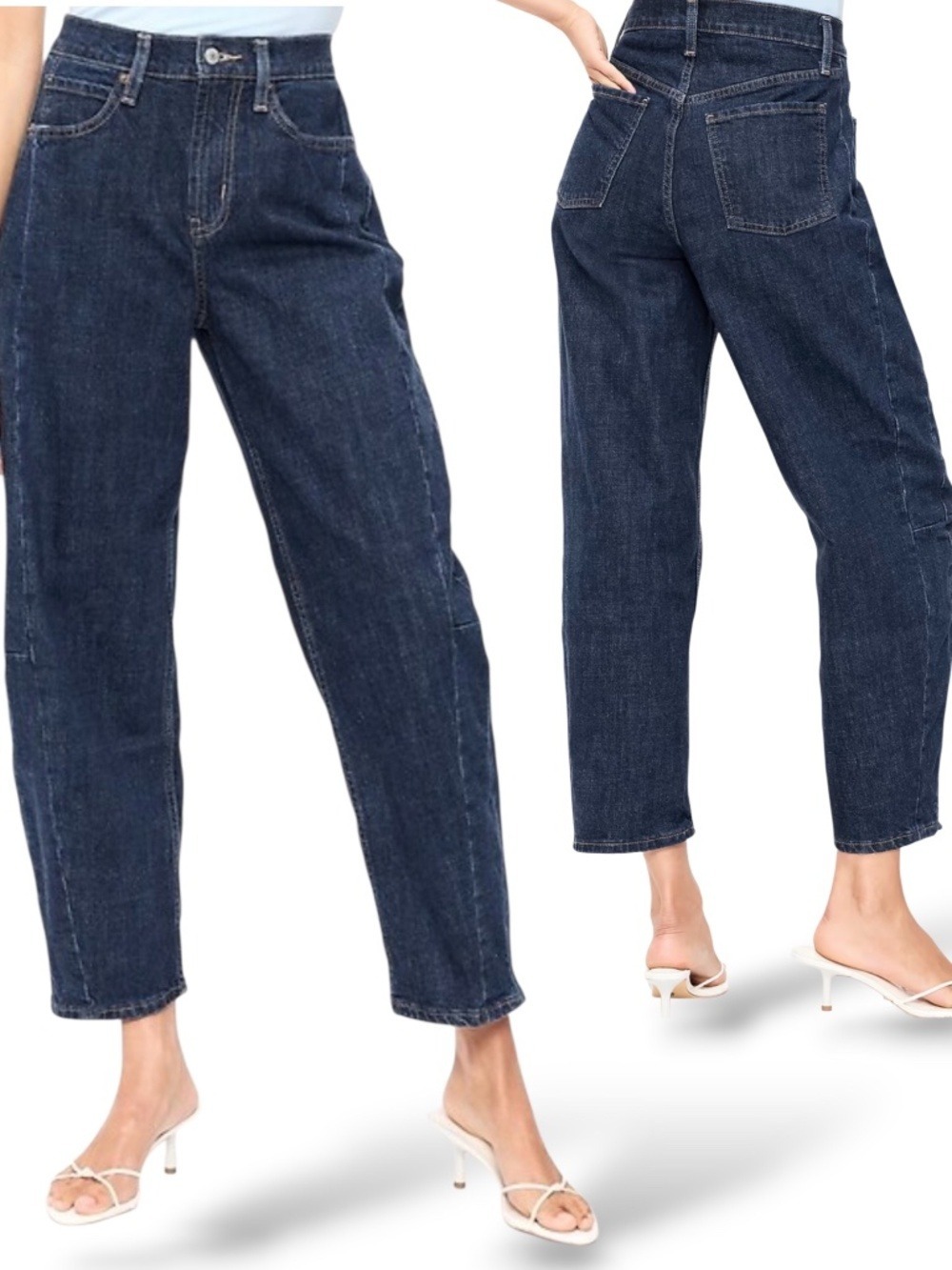 OLD NAVY Petite Cotton High Rise Barrel Leg Dark Wash 5 Pocket Jeans US Sz 12P